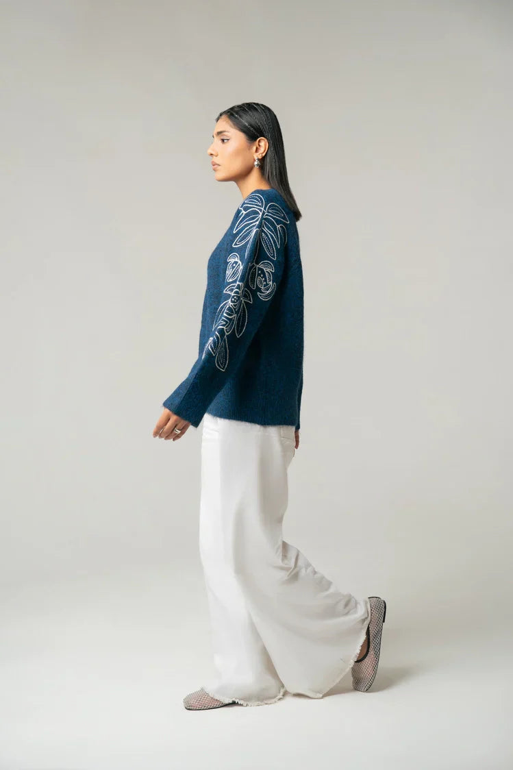 Picture of Oversized Embroidered Knit Sweater - Available at Raja Sahib