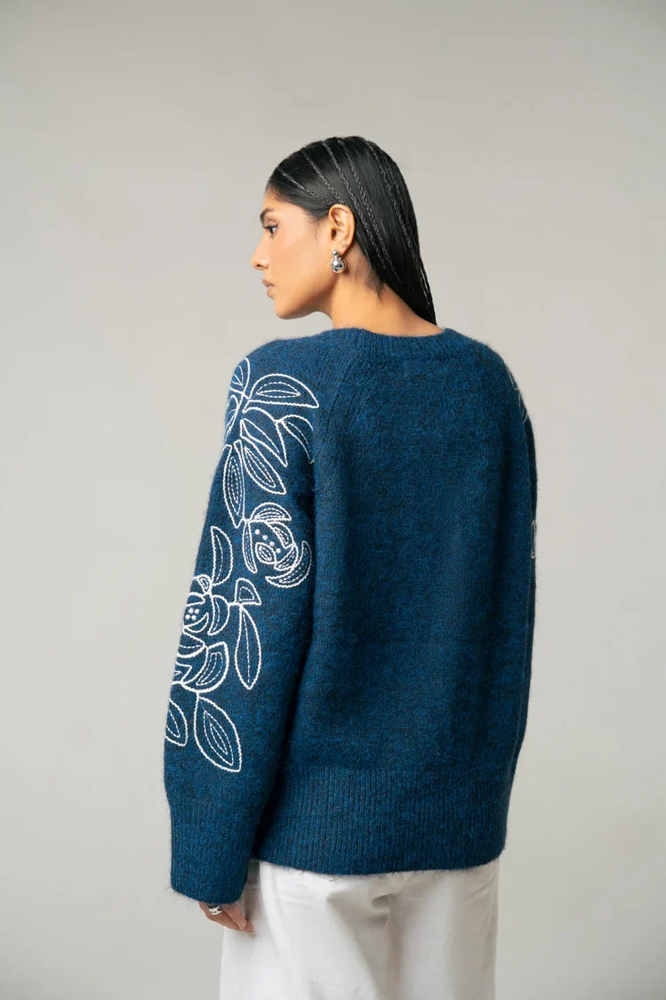 Picture of Oversized Embroidered Knit Sweater - Available at Raja Sahib