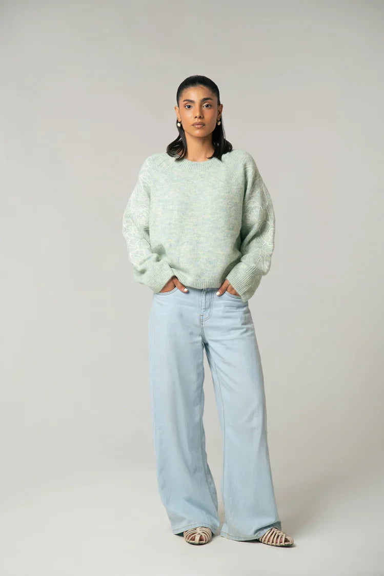 Picture of Oversized Embroidered Knit Sweater - Available at Raja Sahib