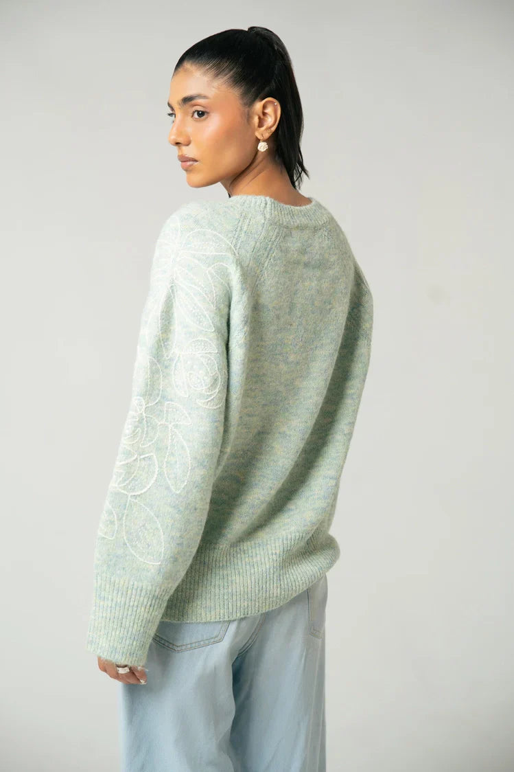 Picture of Oversized Embroidered Knit Sweater - Available at Raja Sahib