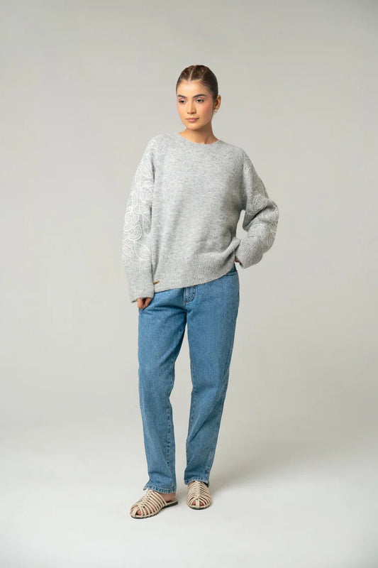 Picture of Oversized Embroidered Knit Sweater - Available at Raja Sahib