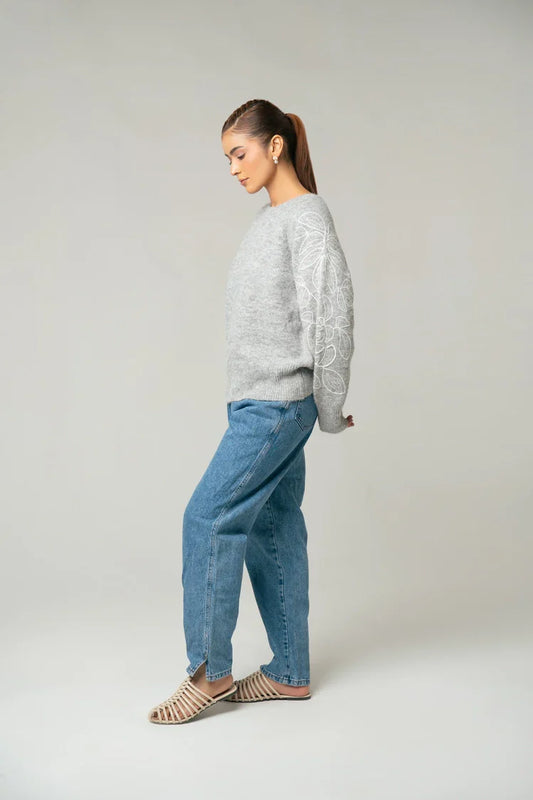 Picture of Oversized Embroidered Knit Sweater - Available at Raja Sahib