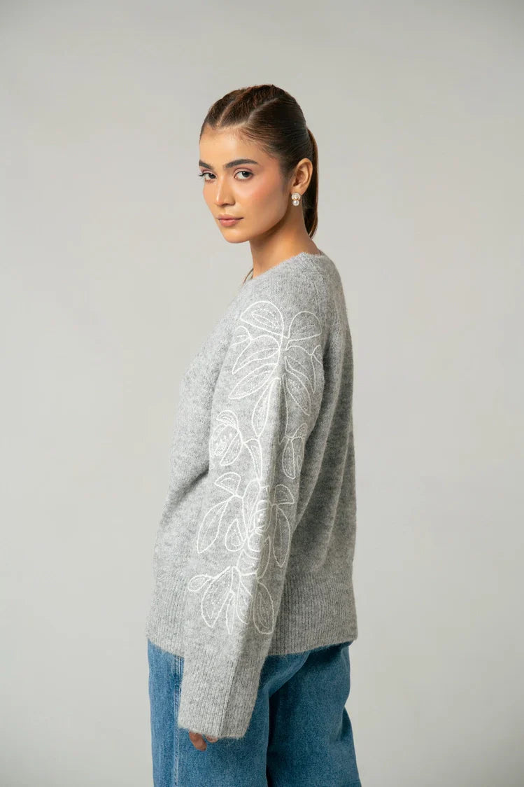 Picture of Oversized Embroidered Knit Sweater - Available at Raja Sahib