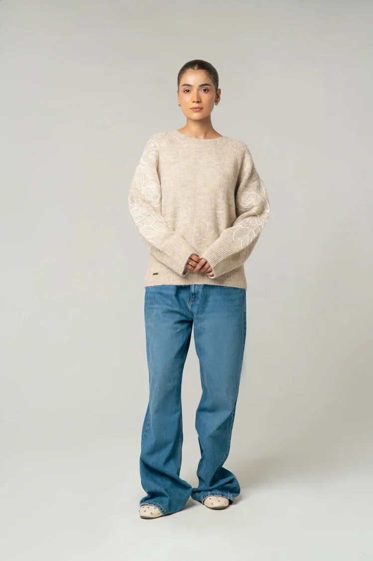 Picture of Oversized Embroidered Knit Sweater - Available at Raja Sahib