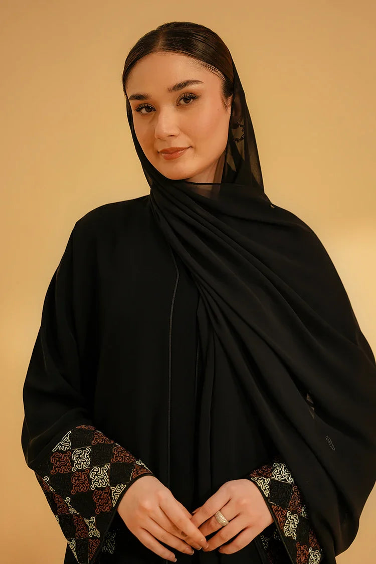 Picture of Divinely Crafted - Cuff Embroidered Abaya - Black - Available at Raja Sahib