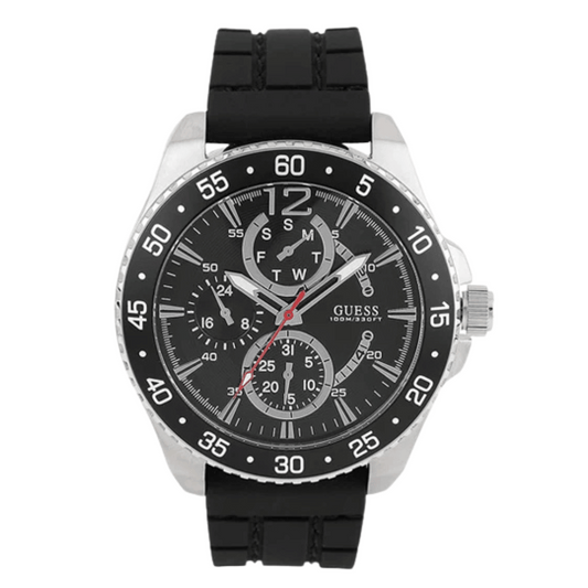 Guess Jet Black Silicone Strap Black Dial Quartz Watch for Gents - W0798G1