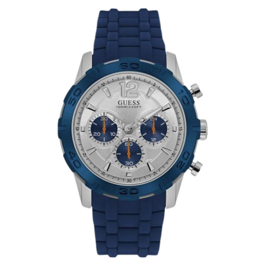 Guess Caliber Blue Silicone Strap White Dial Chronograph Quartz Watch for Gents - W0864G6