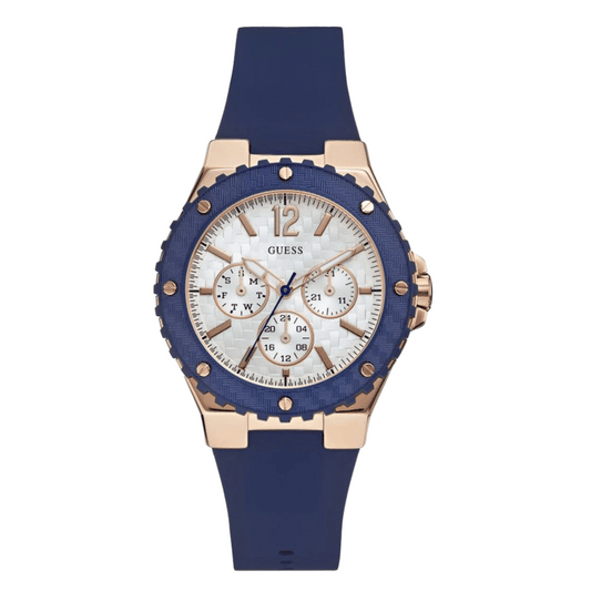 Guess Overdrive Blue Silicone Strap White Dial Chronograph Quartz Watch for Ladies - W0149L5