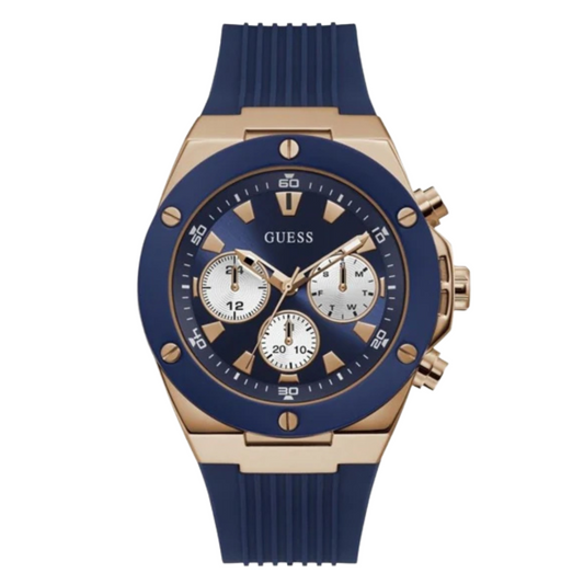 Guess Blue Silicone Strap Blue Dial Chronograph Quartz Watch for Gents - W0057G2