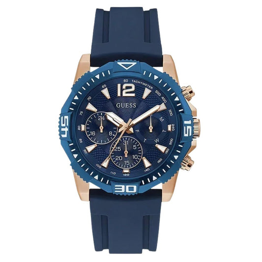 Guess Commander Blue Silicone Strap Blue Dial Chronograph Quartz Watch for Gents - GW0211G4