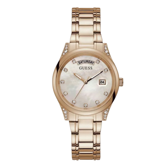 Guess Aura Gold Stainless Steel Mother of pearl Dial Quartz Watch for Ladies - GW0047L2