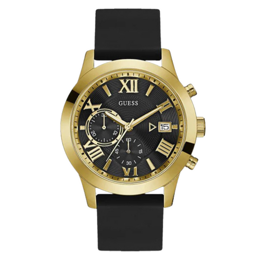 Guess Atlas Black Silicone Strap Black Dial Chronograph Quartz Watch for Gents - W1055G4