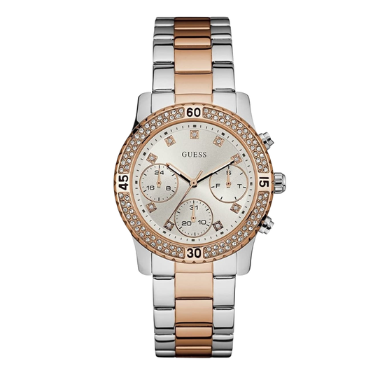 Guess Confetti Two-tone Stainless Steel Silver Dial Chronograph Quartz Watch for Ladies - W0851L3