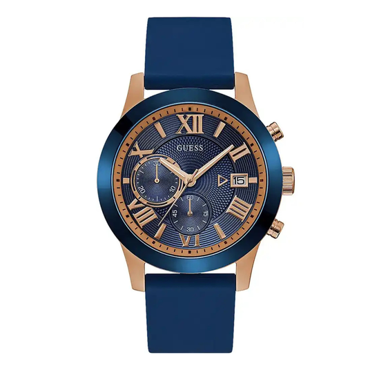 Guess Atlas Blue Silicone Strap Blue Dial Chronograph Quartz Watch for Gents - W1055G2
