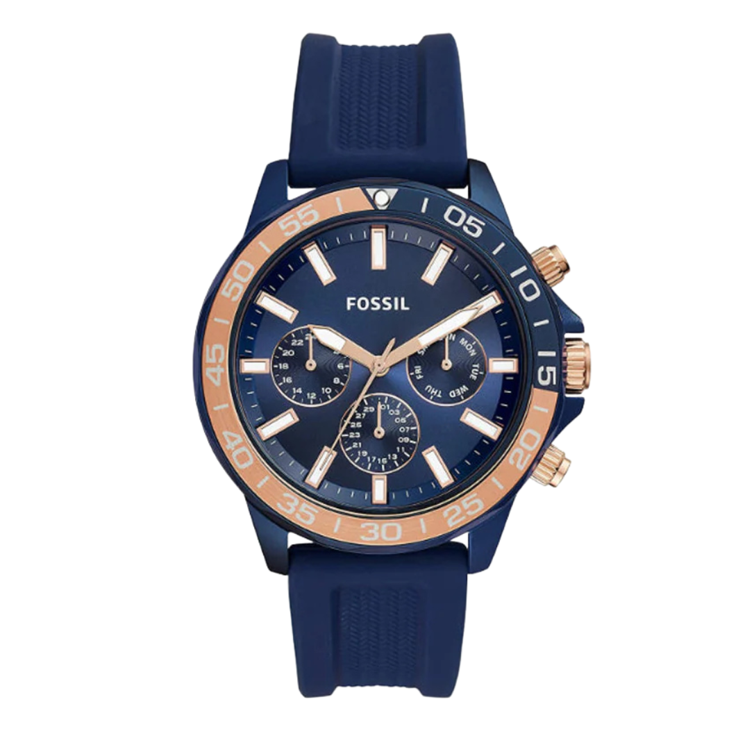 Picture of Fossil Bannon Multifunction Blue Silicone Strap Blue Dial Chronograph Quartz Watch for Gents - BQ2498 - Available at Raja Sahib