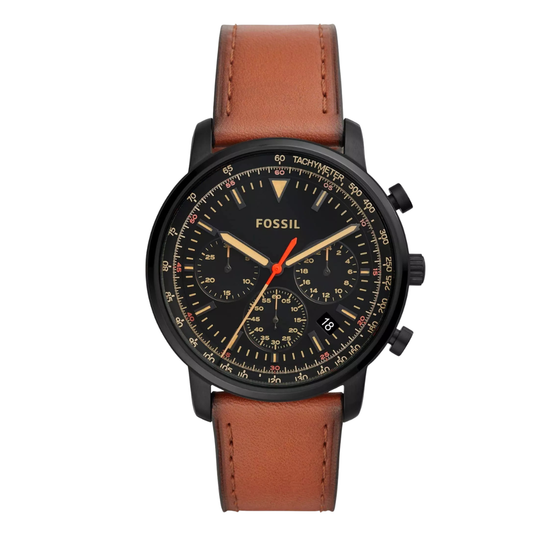Picture of Fossil Goodwin Luggage Leather Strap Black Dial Chronograph Quartz Watch for Gents - FS5501 - Available at Raja Sahib