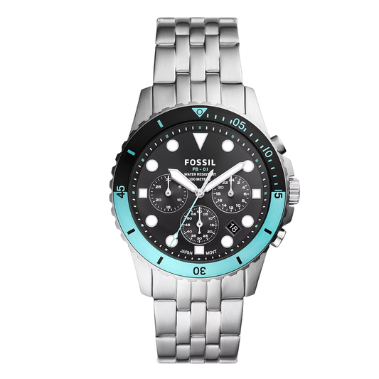 Picture of Fossil FB-01 Silver Stainless Steel Black Dial Chronograph Quartz Watch for Gents - FS5827 - Available at Raja Sahib