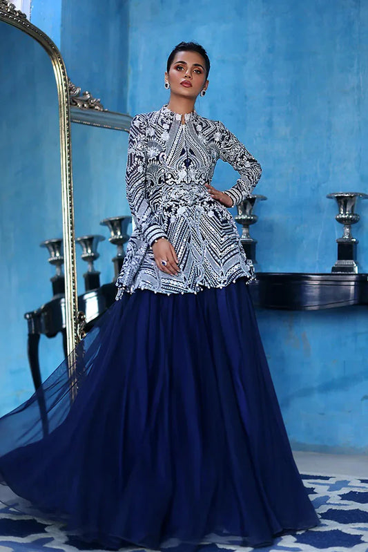 Picture of Threads & Motifs - Embroidered Peplum With Skirt - 6682 - Available at Raja Sahib