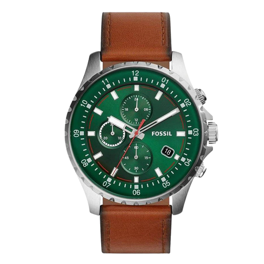 Picture of Fossil Bronson Brown Leather Strap Green Dial Chronograph Quartz Watch for Gents - FS5738 - Available at Raja Sahib