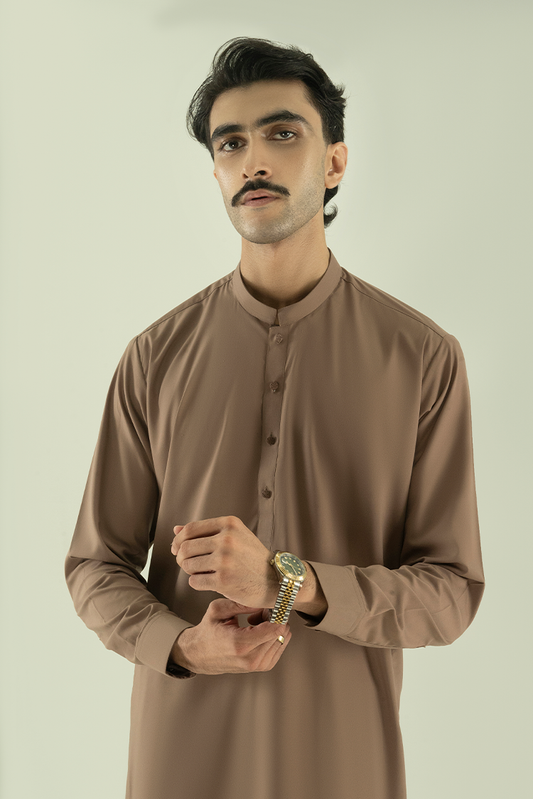 Picture of Black Pearl - Wash & Wear | Brown Ban Kameez Shalwar - Available at Raja Sahib
