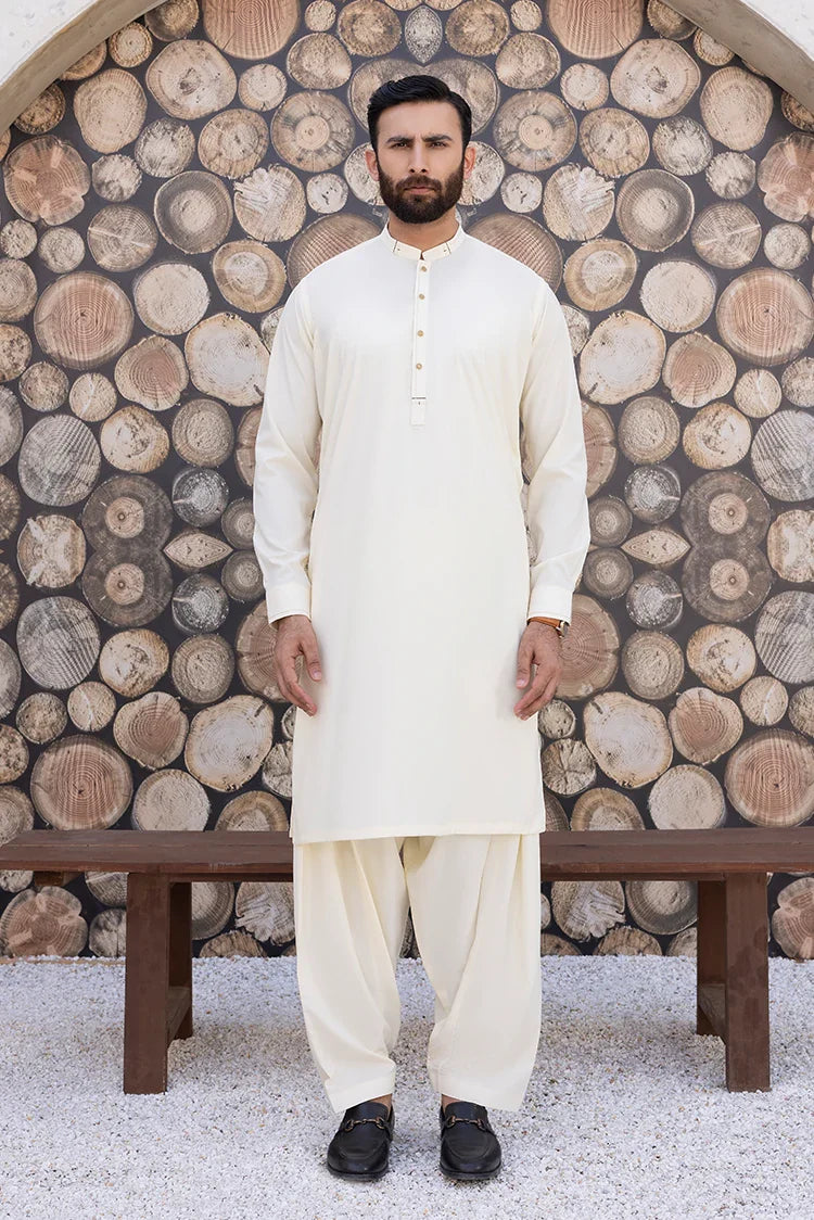 Picture of Black Pearl - Wash & Wear | Cream Ban Shalwar Kameez - Available at Raja Sahib