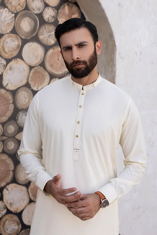 Picture of Black Pearl - Wash & Wear | Cream Ban Shalwar Kameez - Available at Raja Sahib