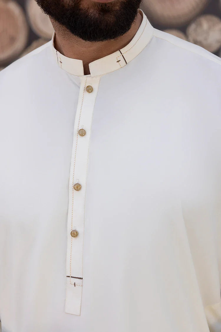 Picture of Black Pearl - Wash & Wear | Cream Ban Shalwar Kameez - Available at Raja Sahib
