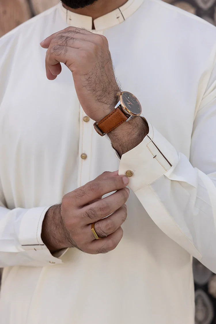 Picture of Black Pearl - Wash & Wear | Cream Ban Shalwar Kameez - Available at Raja Sahib