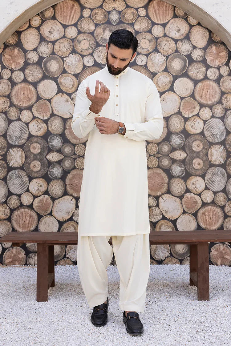 Picture of Black Pearl - Wash & Wear | Cream Ban Shalwar Kameez - Available at Raja Sahib