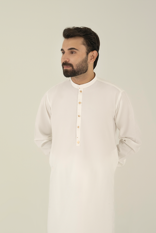 Picture of Black Pearl - Wash & Wear | Off White Ban Kameez Shalwar - Available at Raja Sahib