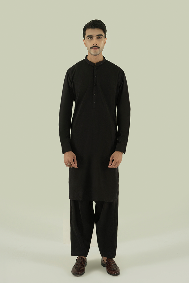 Picture of Black Pearl - Wash & Wear | Dark Brown Ban Kameez Shalwar - Available at Raja Sahib