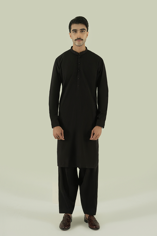 Picture of Black Pearl - Wash & Wear | Dark Brown Ban Kameez Shalwar - Available at Raja Sahib