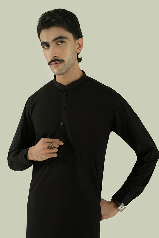Picture of Black Pearl - Wash & Wear | Dark Brown Ban Kameez Shalwar - Available at Raja Sahib