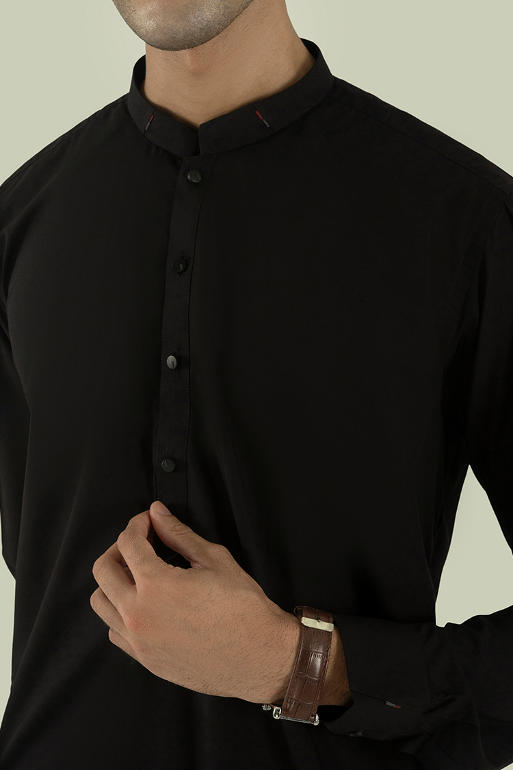 Picture of Black Pearl - Wash & Wear | Dark Brown Ban Kameez Shalwar - Available at Raja Sahib