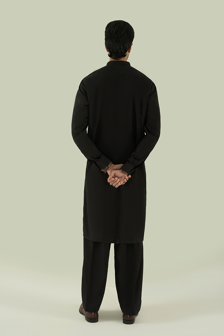 Picture of Black Pearl - Wash & Wear | Dark Brown Ban Kameez Shalwar - Available at Raja Sahib