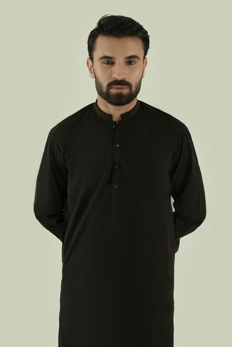 Picture of Black Pearl - Wash & Wear | Dark Brown Ban Kameez Shalwar - Available at Raja Sahib