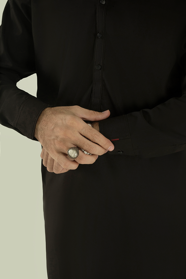 Picture of Black Pearl - Wash & Wear | Dark Brown Ban Kameez Shalwar - Available at Raja Sahib