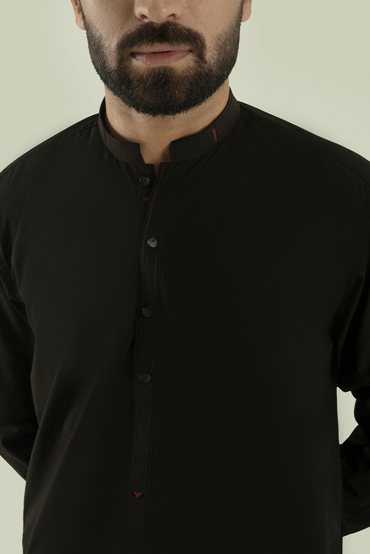 Picture of Black Pearl - Wash & Wear | Dark Brown Ban Kameez Shalwar - Available at Raja Sahib