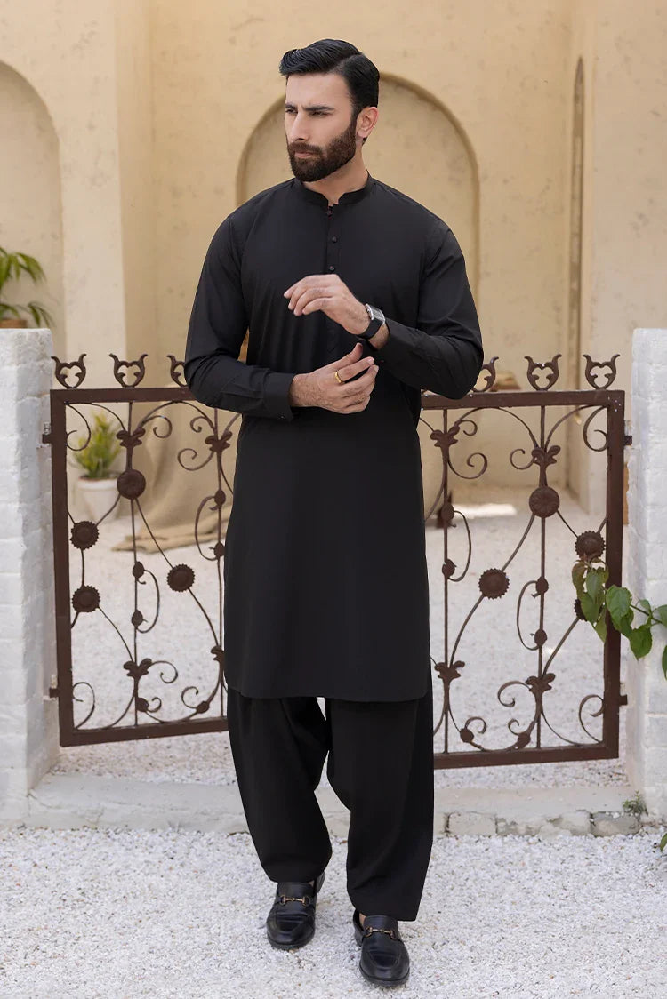 Picture of Black Pearl - Wash & Wear | Dark Brown Ban Shalwar Kameez - Available at Raja Sahib