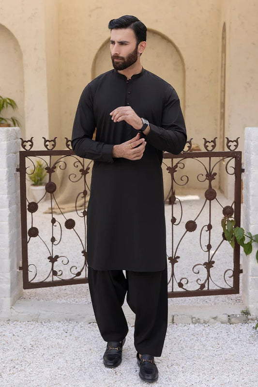 Picture of Black Pearl - Wash & Wear | Dark Brown Ban Shalwar Kameez - Available at Raja Sahib