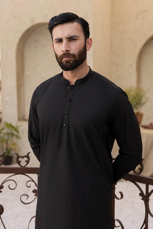 Picture of Black Pearl - Wash & Wear | Dark Brown Ban Shalwar Kameez - Available at Raja Sahib