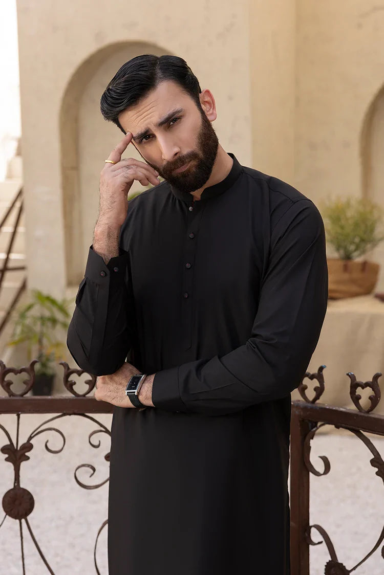 Picture of Black Pearl - Wash & Wear | Dark Brown Ban Shalwar Kameez - Available at Raja Sahib
