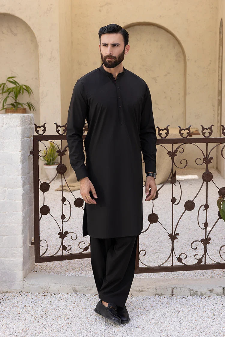 Picture of Black Pearl - Wash & Wear | Dark Brown Ban Shalwar Kameez - Available at Raja Sahib
