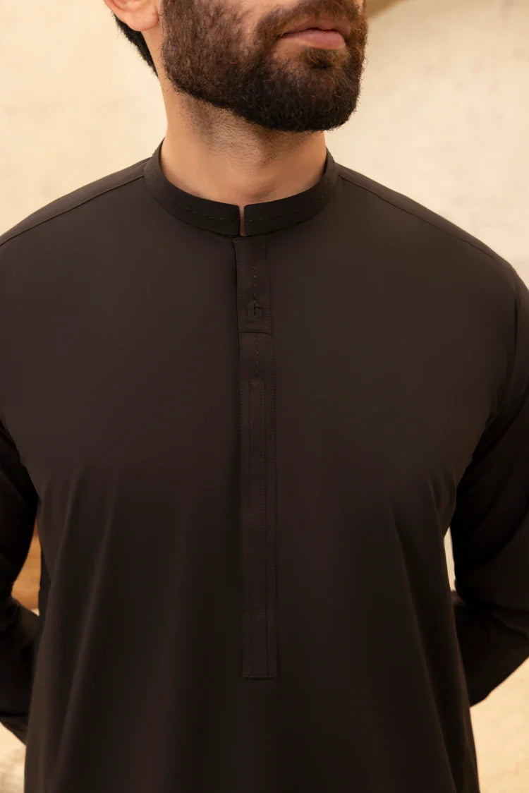 Picture of Black Pearl - Wash & Wear | Dark Brown Ban Shalwar Kameez - Available at Raja Sahib