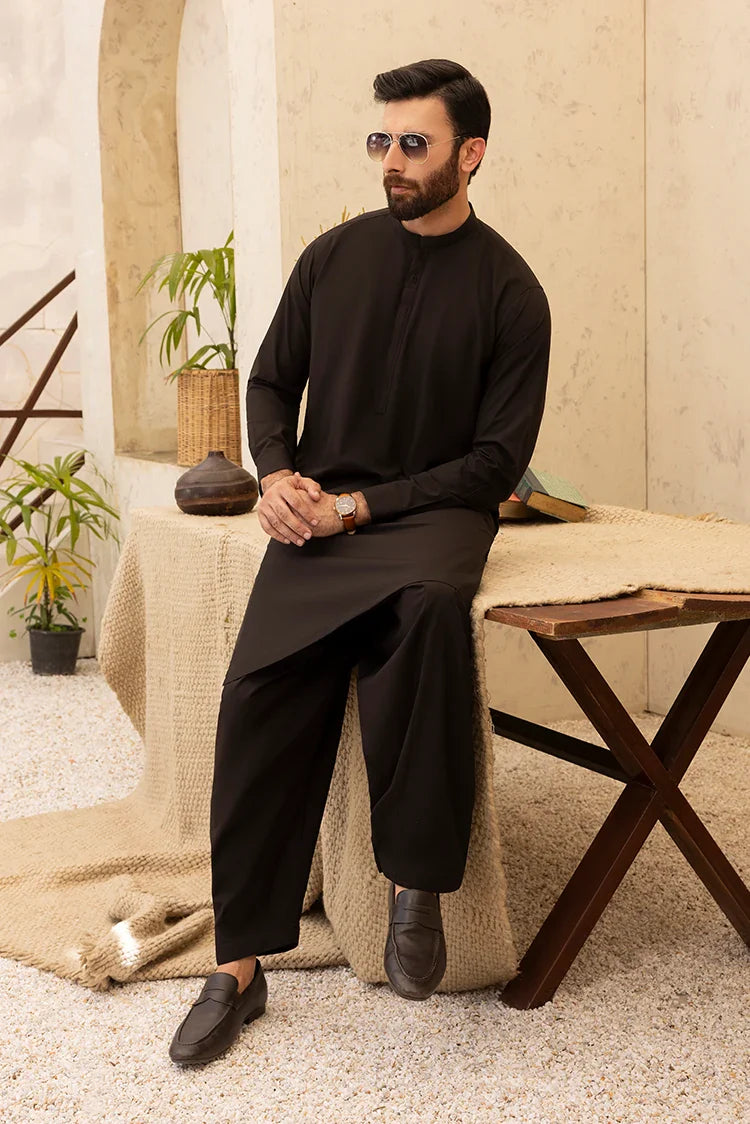 Picture of Black Pearl - Wash & Wear | Dark Brown Ban Shalwar Kameez - Available at Raja Sahib