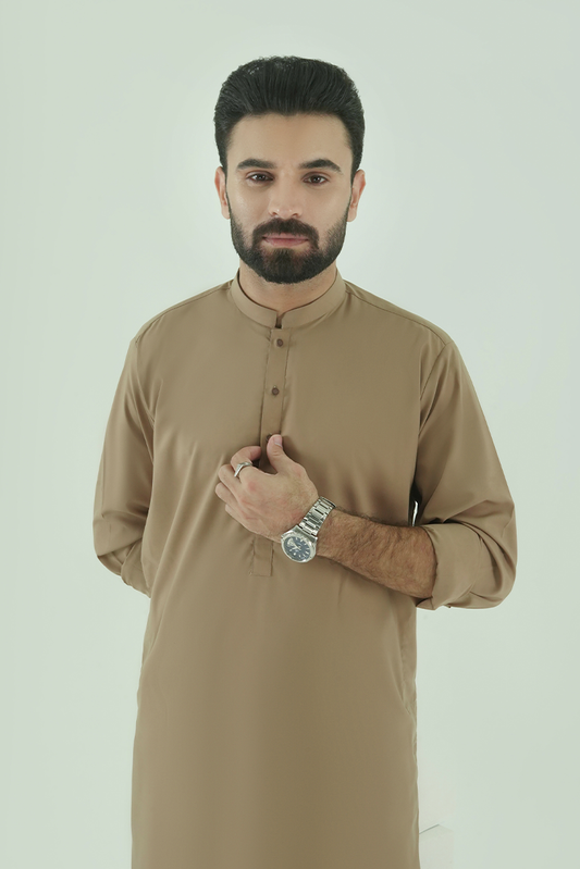 Picture of Black Pearl - Wash & Wear | Brown Ban Kameez Shalwar - Available at Raja Sahib