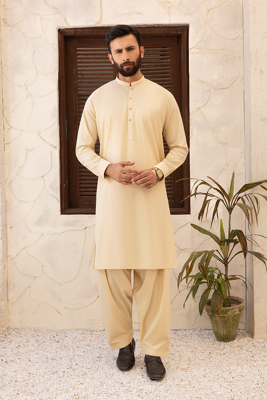 Picture of Black Pearl - Wash & Wear | Cream Ban Shalwar Kameez - Available at Raja Sahib