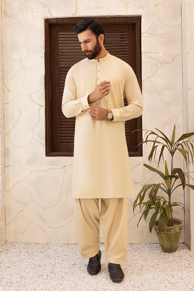 Picture of Black Pearl - Wash & Wear | Cream Ban Shalwar Kameez - Available at Raja Sahib