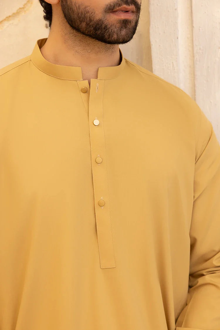 Picture of Black Pearl - Wash & Wear | Mustard Ban Ban Kameez - Available at Raja Sahib