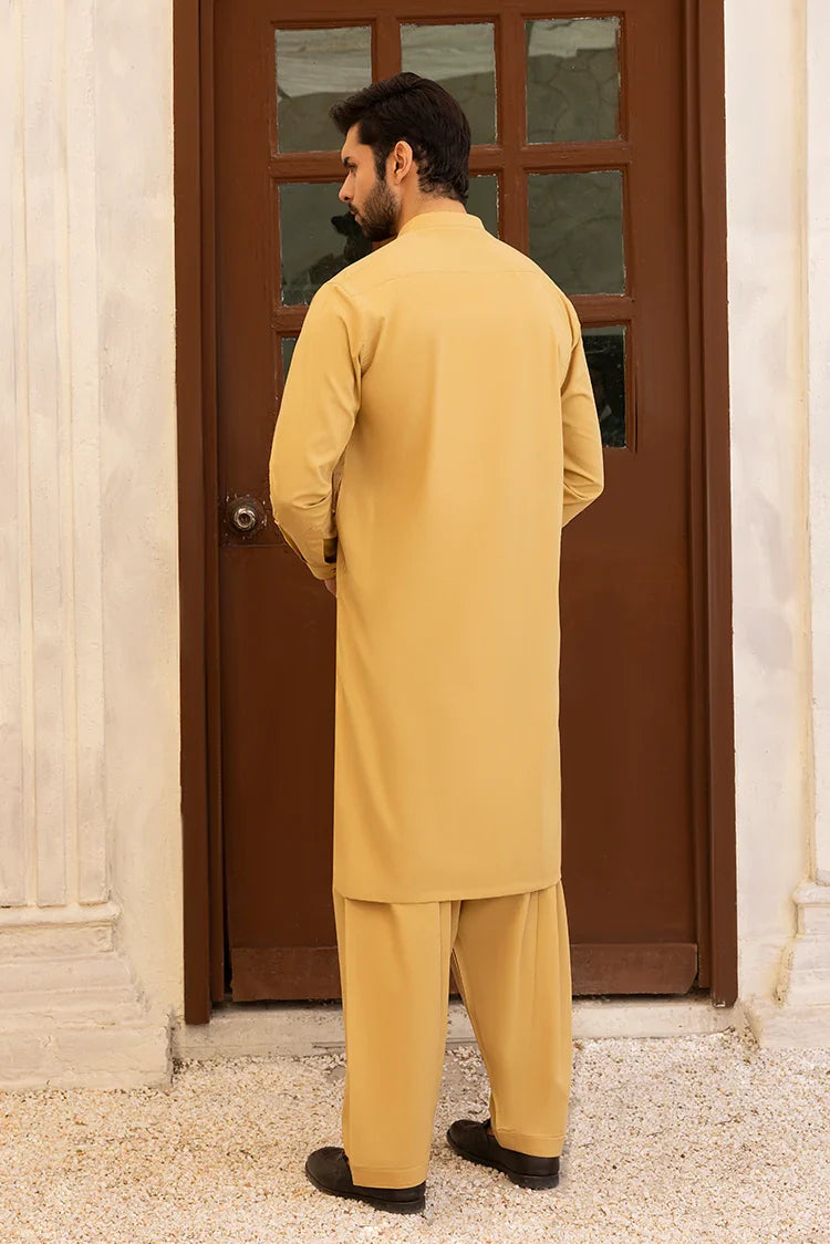 Picture of Black Pearl - Wash & Wear | Mustard Ban Ban Kameez - Available at Raja Sahib